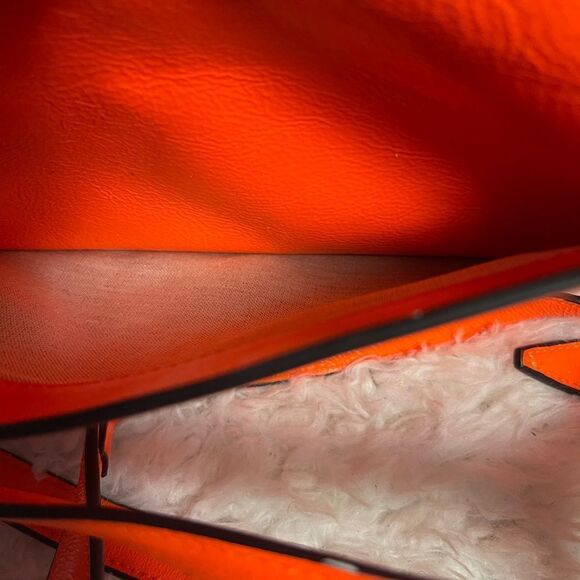 Theyskens Theory Flap Shoulder/crossbody Bag neon orange leather & khaki fabric - Picture 14 of 16